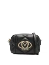 Love Moschino Quilted Black Faux Leather Crossbody Bag With Logo Plaque In Black