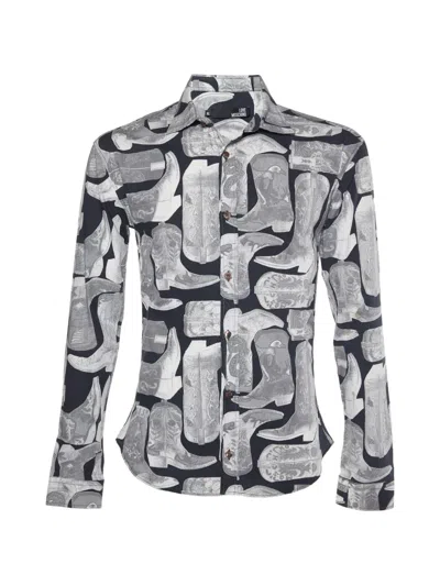 Pre-owned Love Moschino Boots-print Shirt In Gray