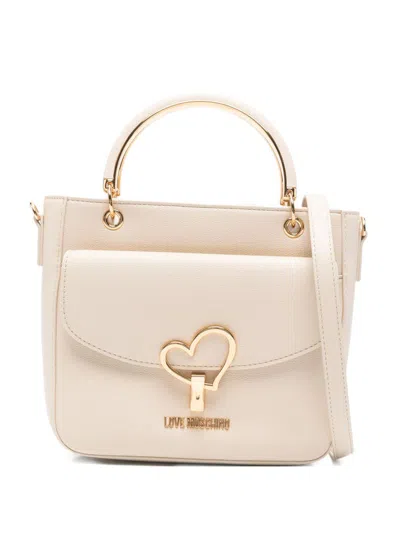 Love Moschino Borsa A Mano Tote Avorio In Ecopelle Con Tasca Esterna