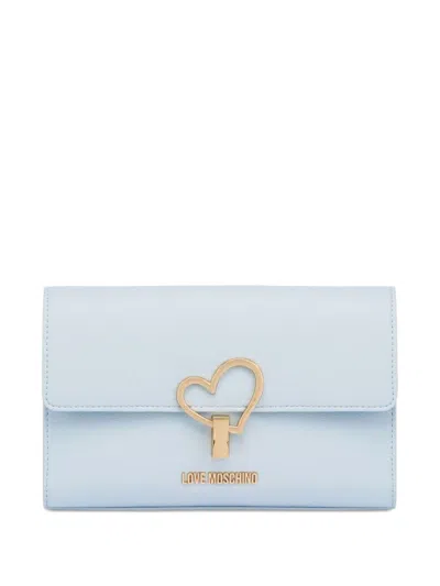 Love Moschino Borsa A Tracolla Celeste In Ecopelle Con Clip E Placca Dorata  In Blue