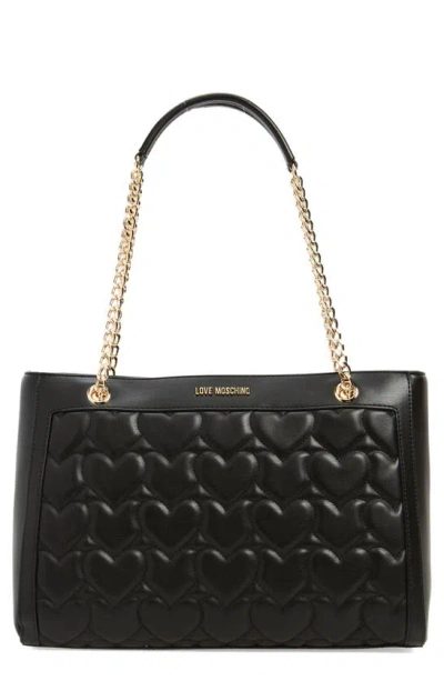 Love Moschino Borsa Quilted Faux Leather Crossbody Bag In Gold