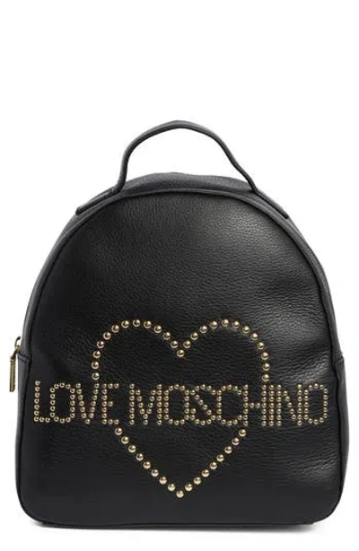 Love Moschino Borsa Vitello Natural Gain Leather Backpack In Black