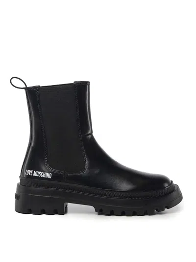Love Moschino Calf And Lycra Ankle Boots In Black