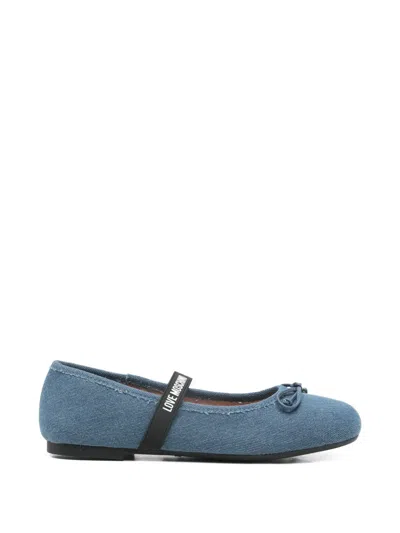 Love Moschino Bow-detail Strap Ballet Flats In Blue