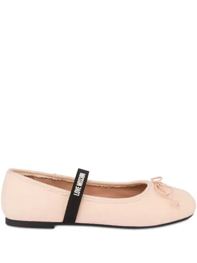 Love Moschino Bow Strap Ballet Flats In Pink