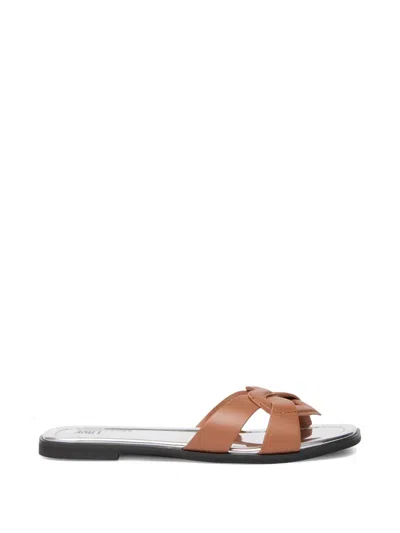 Love Moschino Bow Straps Leather Sandals In Brown