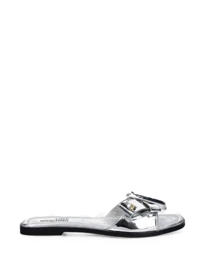 Love Moschino Bow-detail Metallic Slides In Silver