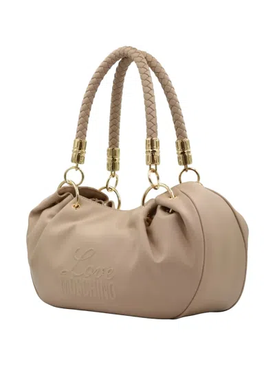 Love Moschino Braided-handle Gathered Tote Bag In Brown