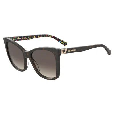 Love Moschino Brown Haircalf Sunglasses In Black