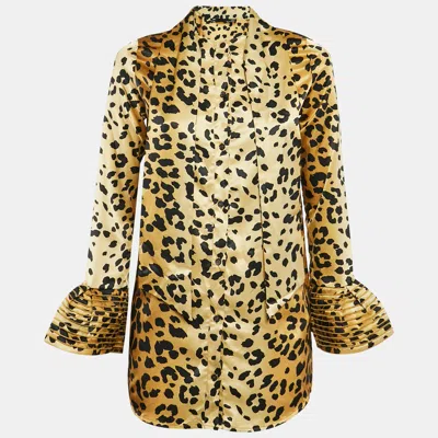 Pre-owned Love Moschino Brown Leopard Print Satin Mini Dress S