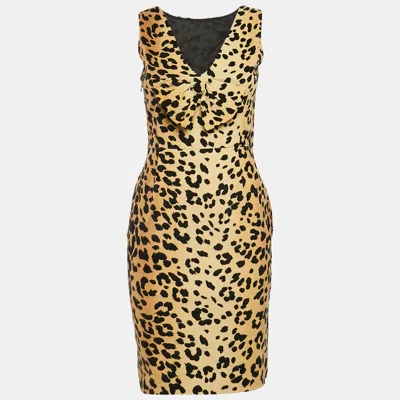 Pre-owned Love Moschino Brown Leopard Print Velour Bow Detail Short Dress S
