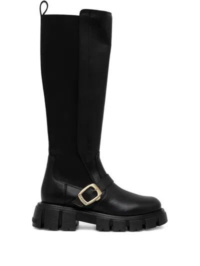 Love Moschino Buckle Knee-high Boots In Black