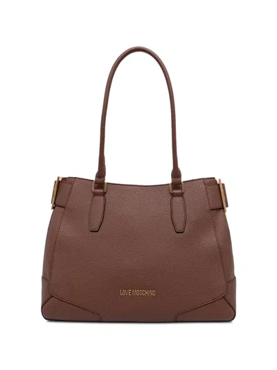 Love Moschino Buckle-detail Logo-lettering Tote Bag In Brown