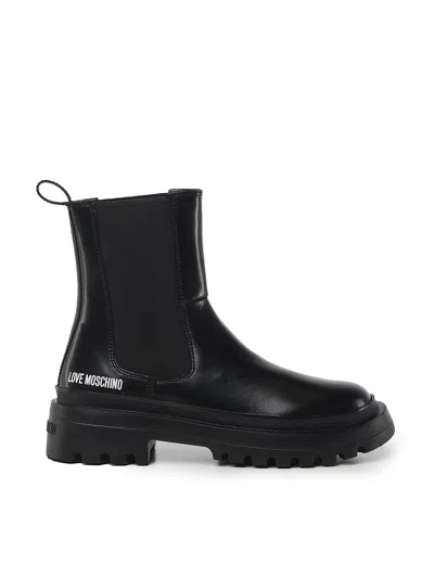 LOVE MOSCHINO CALF AND LYCRA ANKLE BOOTS