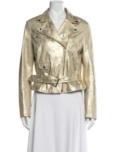 Pre-owned Love Moschino Calf Leather Biker Jacket In Gold/metallic