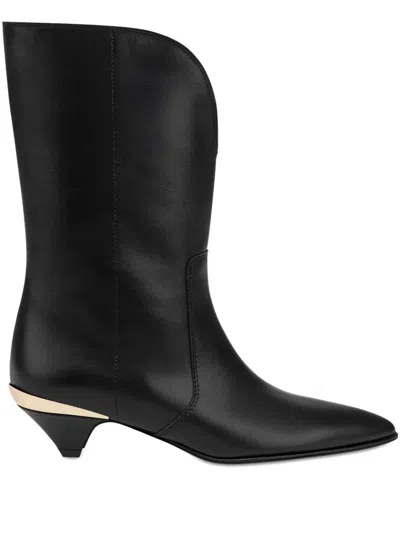 Love Moschino Calf Leather Pointed-toe Boots In Animal Print