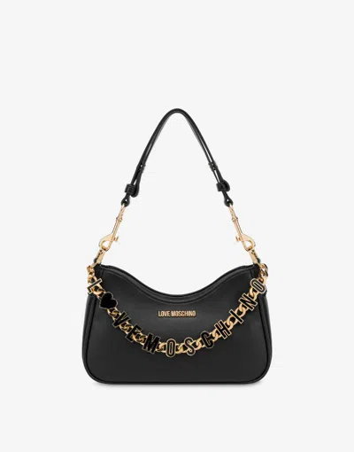 Love Moschino Calfskin Hobo Bag Dangling In Black