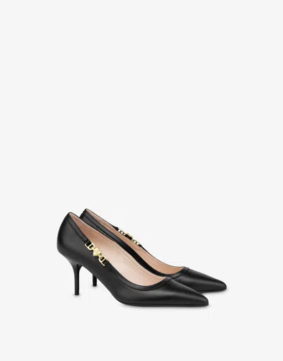 Love Moschino Calfskin Pumps Love Chain Strap In Black