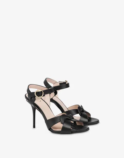 Love Moschino Calfskin Sandals Filled Heart In Black