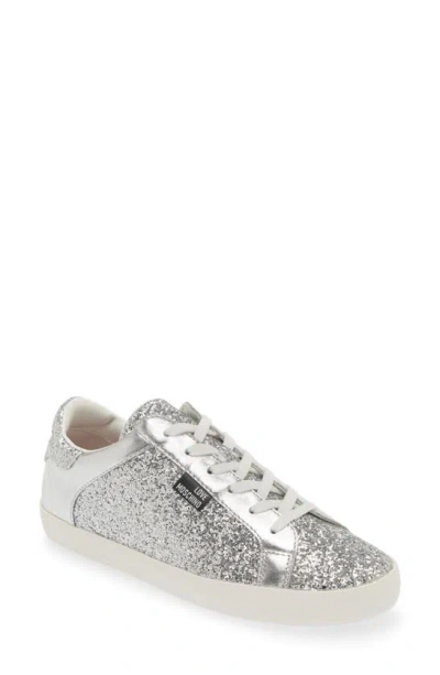 Love Moschino Casse Sequin Sneaker In Glitter Lam Silver