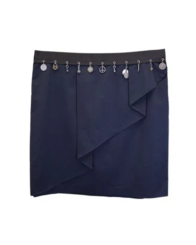 Love Moschino Charm Embellished Ruffle Mini Skirt In Navy Blue Cotton