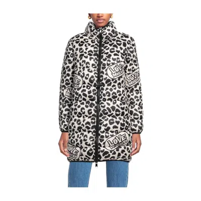 Love Moschino Chic Leopard Print Down Jacket In White