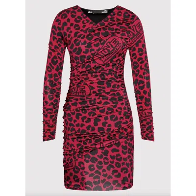 LOVE MOSCHINO CHIC LEOPARD TEXTURE DRESS IN PINK AND WOMEN'S