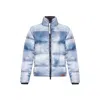LOVE MOSCHINO CHIC LIGHT BLUE DOWN JACKET WITH LOGO PATCH