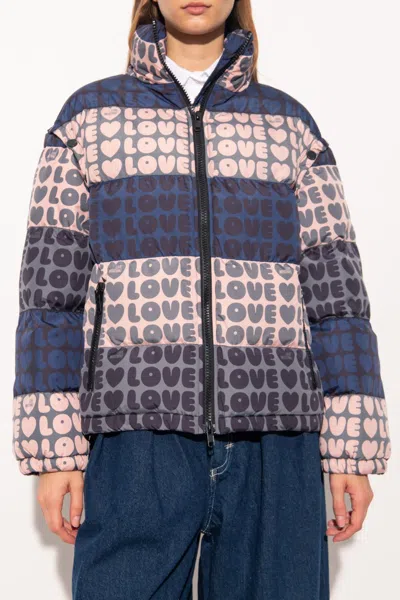 Love Moschino Chic Multicolor Logo-print Jacket In Blue