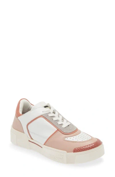 Love Moschino Colorblock Low Top Sneaker In White/ Grey/ Pink