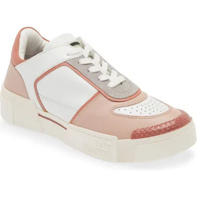 Love Moschino Colorblock Low Top Sneaker In White/grey/pink