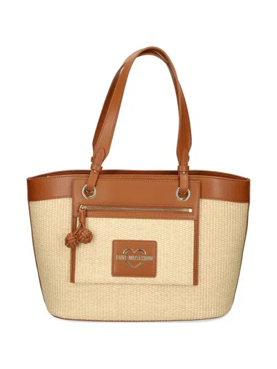 Love Moschino Contrasting-trim Tote Bag In Nude