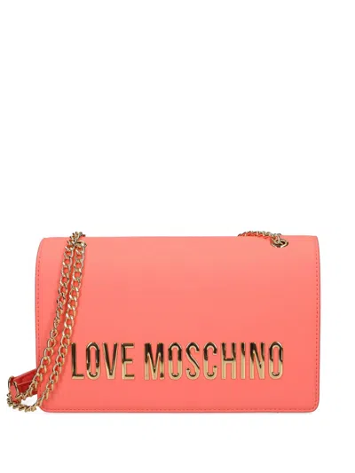 Love Moschino Coral Red Foldover Shoulder Bag In Orange