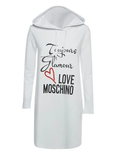 Pre-owned Love Moschino Cotton Hoodie Dress In White