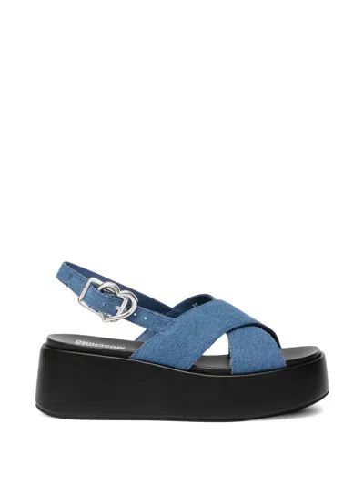 Love Moschino Criss Cross Buckle Sandals In Blue