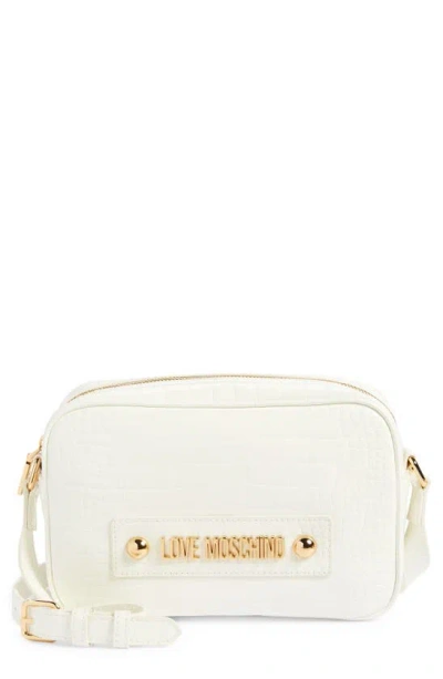 Love Moschino Croc Embossed Faux Leather Crossbody Bag In Gold