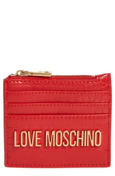 Love Moschino Croc Embossed Faux Leather Zip Card Wallet In Red