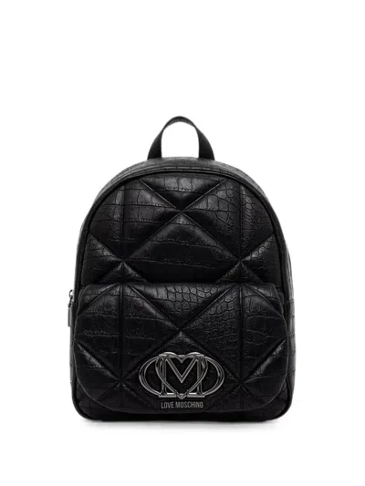 Love Moschino Croc-effect Quilted Backpack In Black