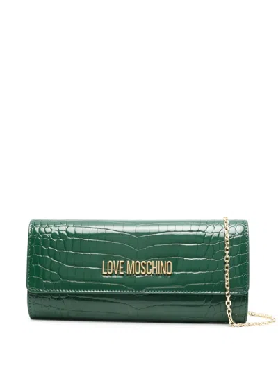 Love Moschino Crocodile-embossed Logo Clutch Bag In Green