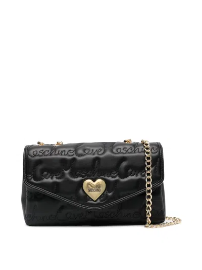 Love Moschino Logo-paque Leather Shoulder Bag In Black