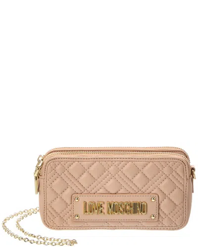 Love Moschino Quilted Logo-plaque Clutch Bag In Pink