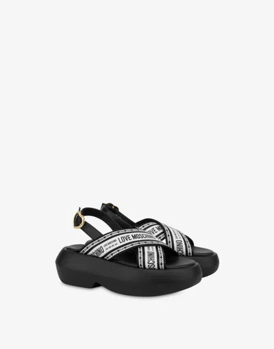 Love Moschino Crossed Sandals With Chunky Sole In Black