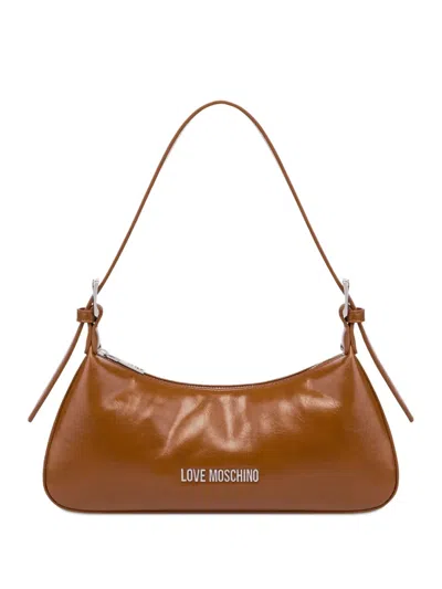 Love Moschino Curved Leather Shoulder Bag In Brown