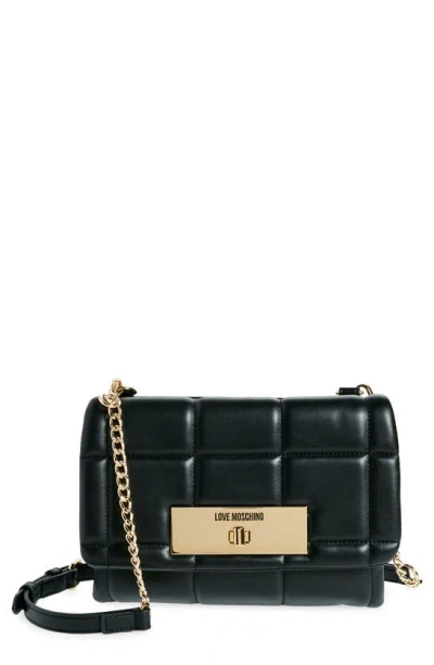 Love Moschino Cushion Quilt Faux Leather Crossbody Bag In Black