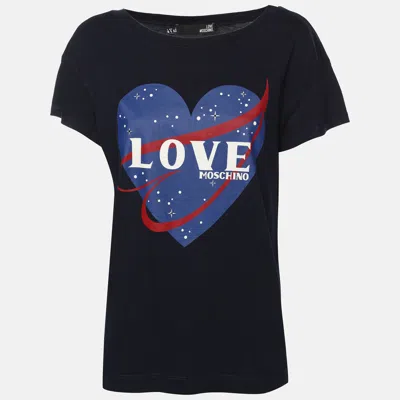 Pre-owned Love Moschino Dark Blue Heart Print Fabric T-shirt M In Black