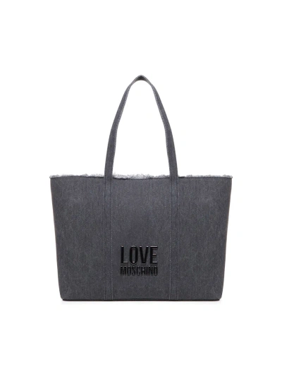 Love Moschino Denim Icon Cotton Shopper Bag In Black