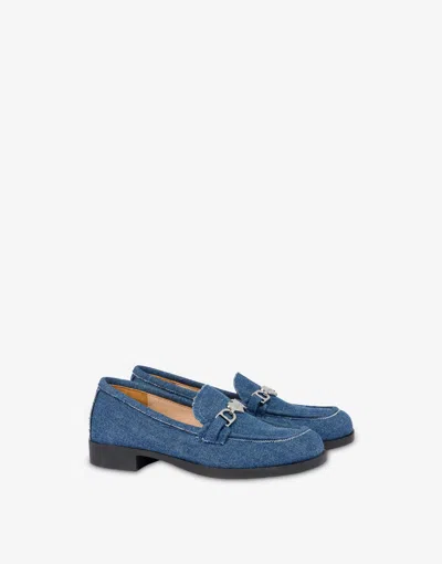 Love Moschino Denim Loafers Lovely College In Blue