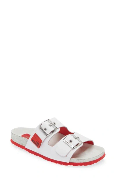 Love Moschino Double Buckle Strap Leather Sandal In White