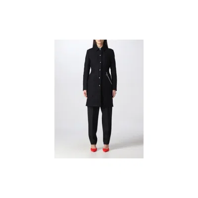 Love Moschino Elegant Black Wool Coat With Silver Chain Detail