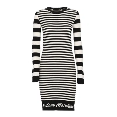 LOVE MOSCHINO ELEGANT STRIPED KNIT DRESS WITH LONG WOMEN'S SLEEVES
